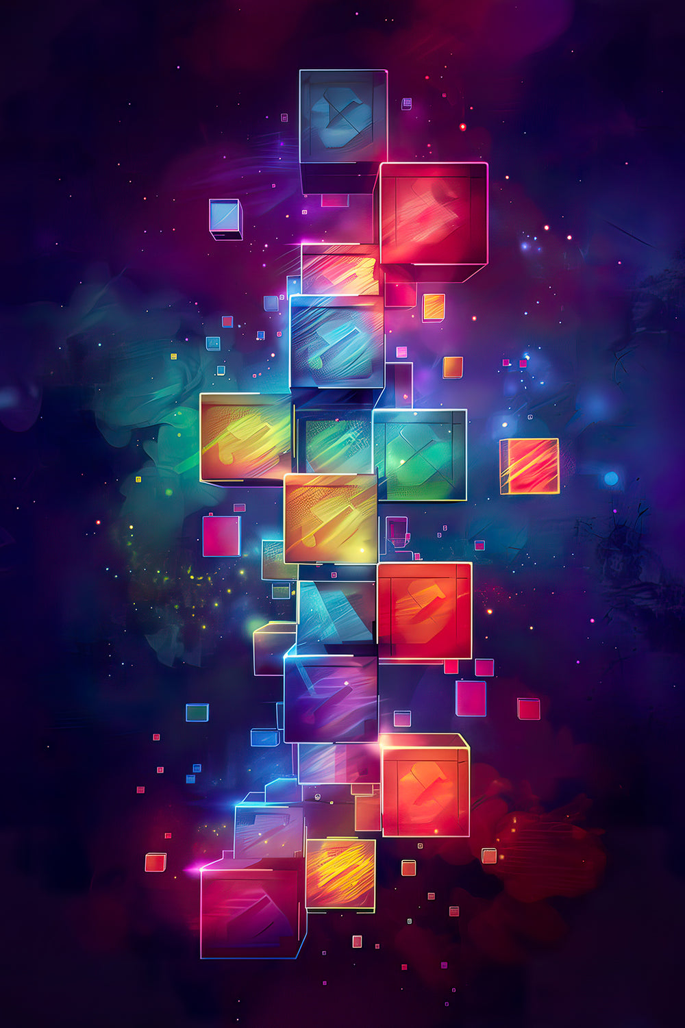 Tetris Neon Blocks Poster